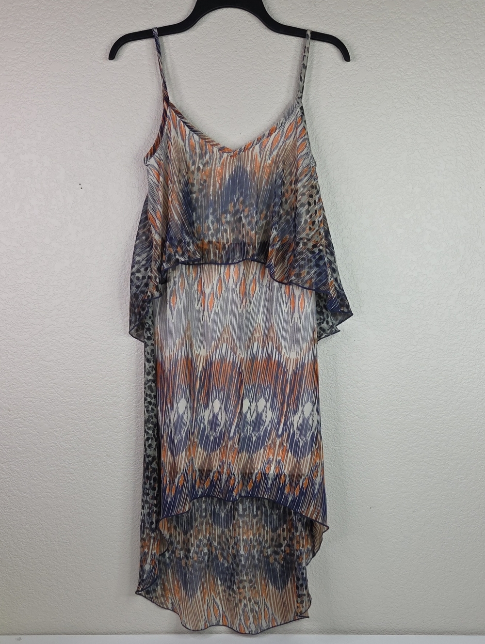 Renee C. Multicolor Sleeveless High-Low Dress in Blue and Orange
